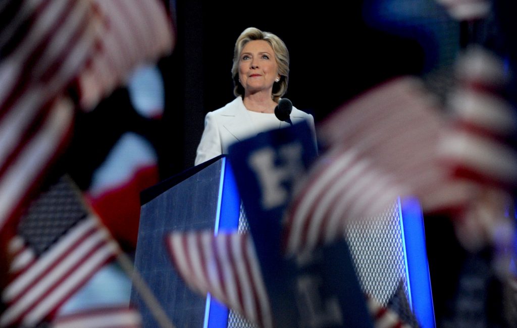Hillary Clinton addresses delegates after formally accepting the Democratic nomination for president during day four of the Democratic National Convention at Wells Fargo Center in Philadelphia, PA, USA, on July 28, 2016. Democrat Hillary Clinton will face Republican Donald Trump in the national election. Photo by Dennis van Tine/ABACAPRESS.COM
