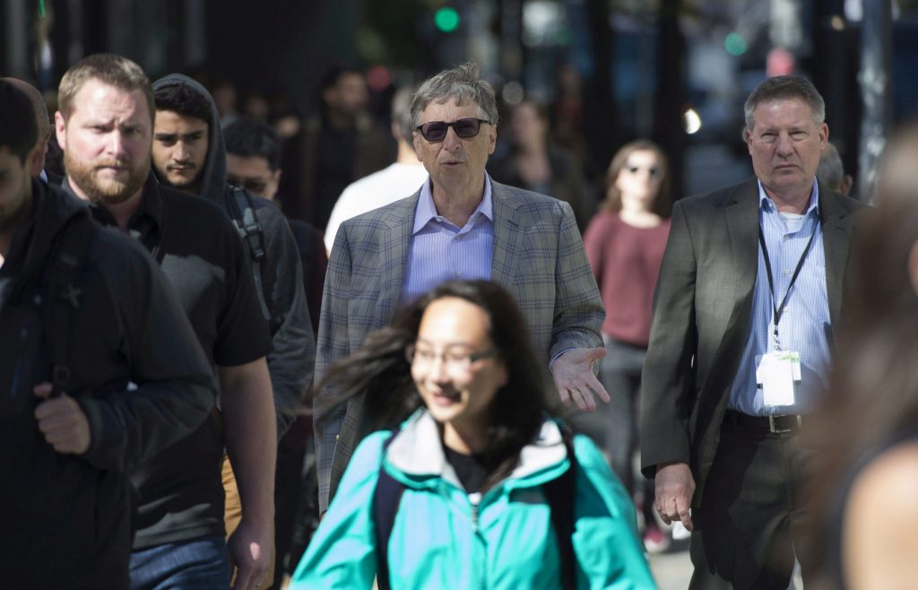 Microsoft Co-Founder Bill Gates walks down the street following a discussion at the Emerging Cascadia Innovation Corridor Conference in Vancouver, B.C., Tuesday, Sept. 20, 2016. Photo by Jonathan THE CANADIAN PRESS/ ABACAPRESS.COMHayward