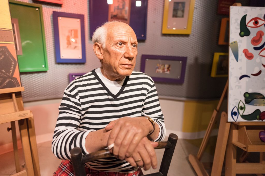 54764033 - bangkok - jan 29: a waxwork of pablo picasso on display at madame tussauds on january 29, 2016 in bangkok, thailand. madame tussauds' newest branch hosts waxworks of numerous stars and celebrities